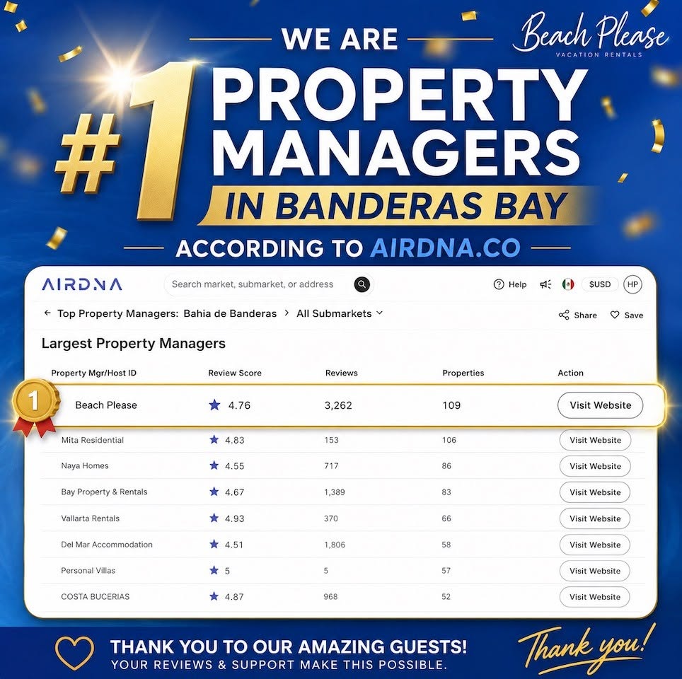 Beach Please ranked number one property manager in Banderas Bay by AirDNA