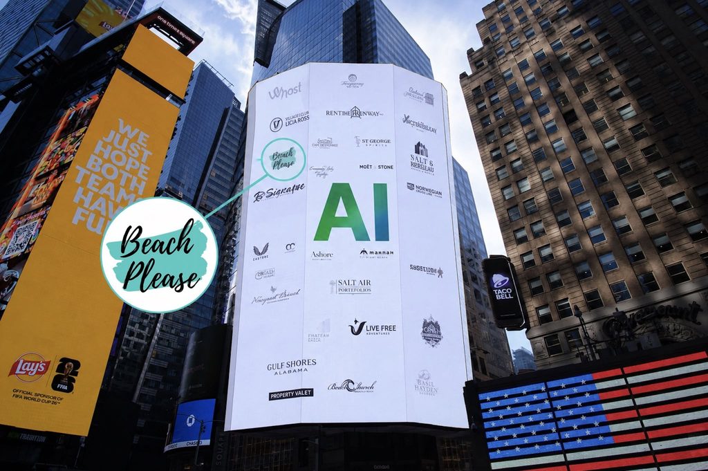 Beach Please featured on a Times Square billboard